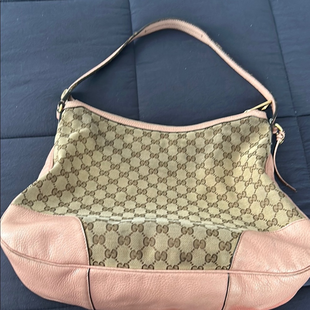 Gucci Brown and Pink Shoulder Bag with Monogram Canvas